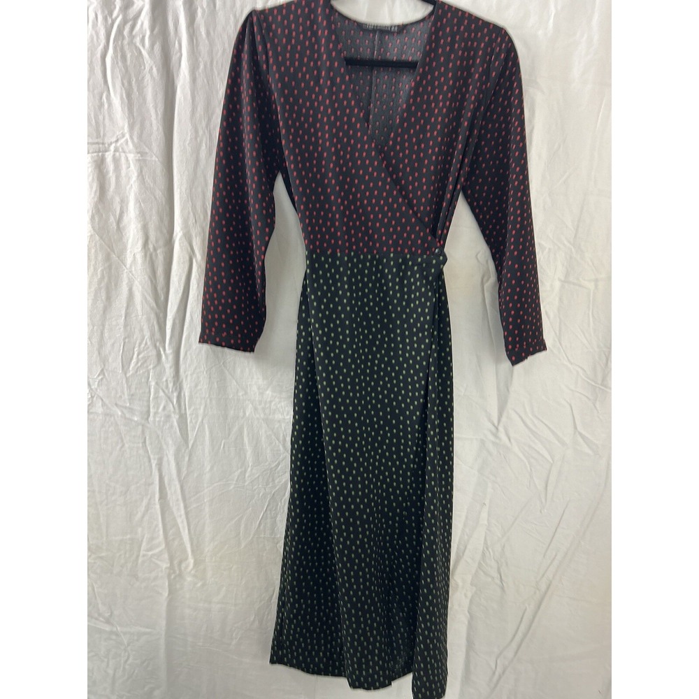 Zara Womens Black Dress With Multicolored Polkadots Long Sleeve Faux Wrap Tie XS